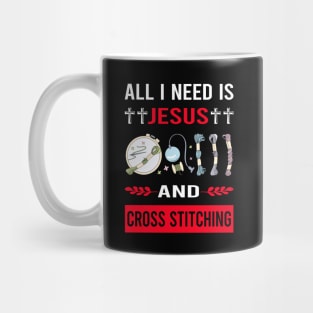 I Need Jesus And Cross Stitching Mug